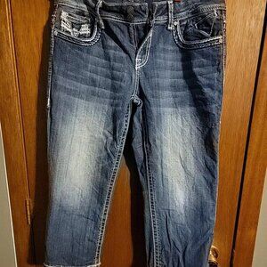 VIGOSS Jeans THE BROOKLYN Capri Size 15x21 Thick Stitch Rhinestones Plus Cute!